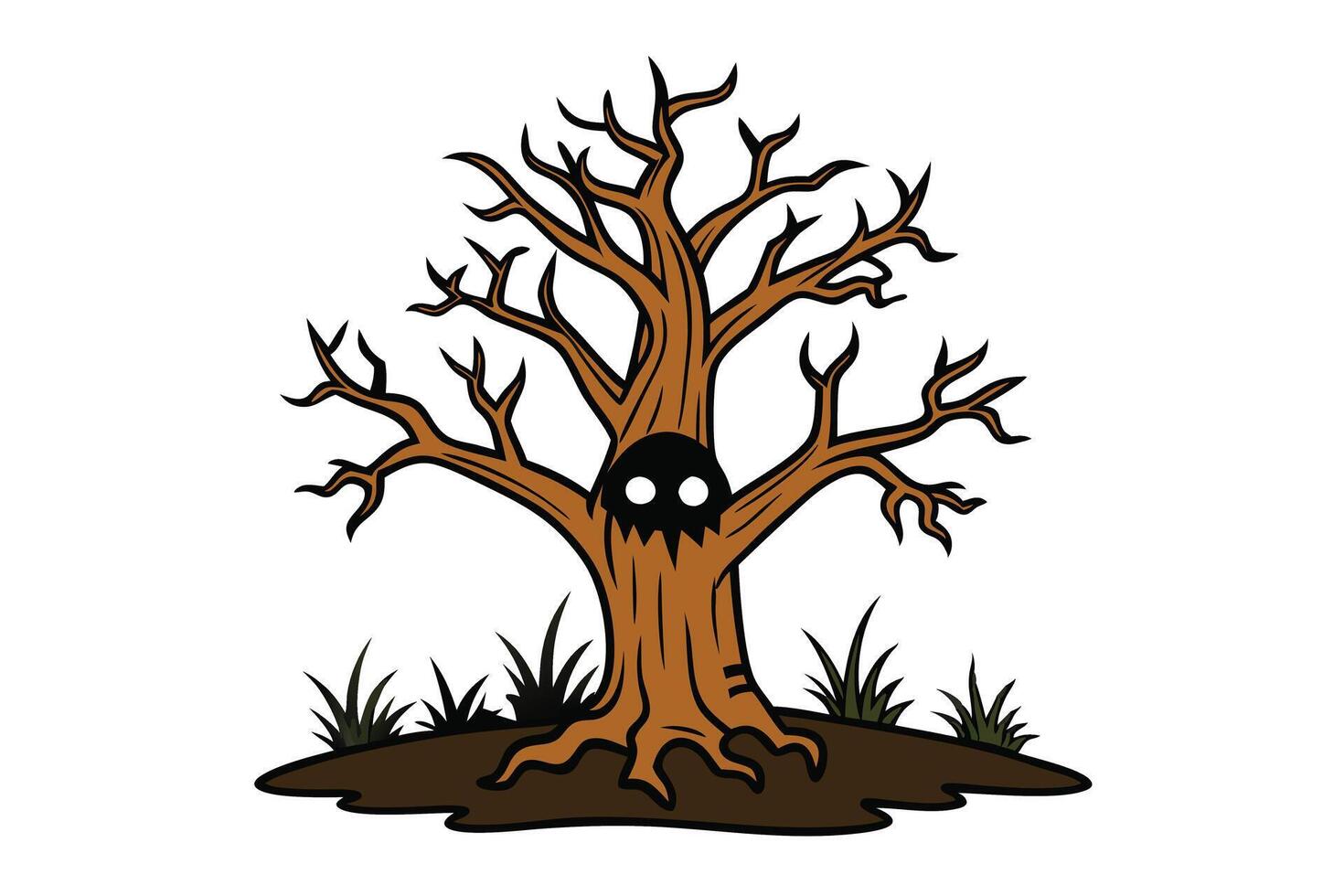 Spooky dead tree illustration with twisted branches and hollow trunk for Halloween or eerie landscape themes vector