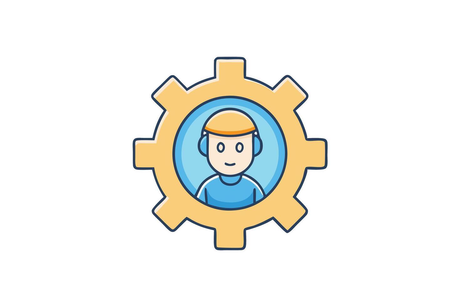 Settings icon with a human figure inside a gear, perfect for depicting user preferences, system configurations, or support tools vector