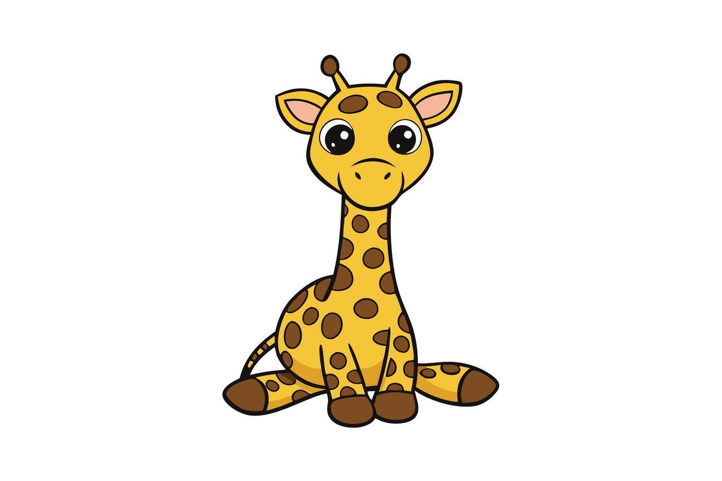 Adorable cartoon giraffe sitting with big expressive eyes, ideal for kids books, games, or nursery designs vector
