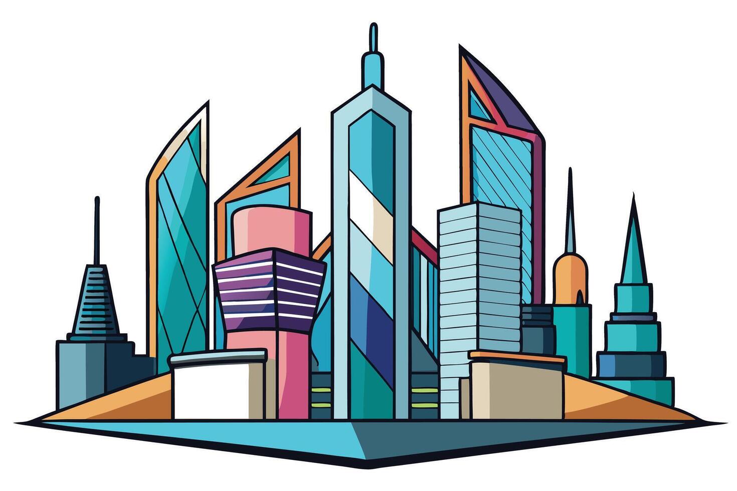 Vibrant urban city skyline with geometric shapes and futuristic buildings showcasing innovative architectural concepts vector