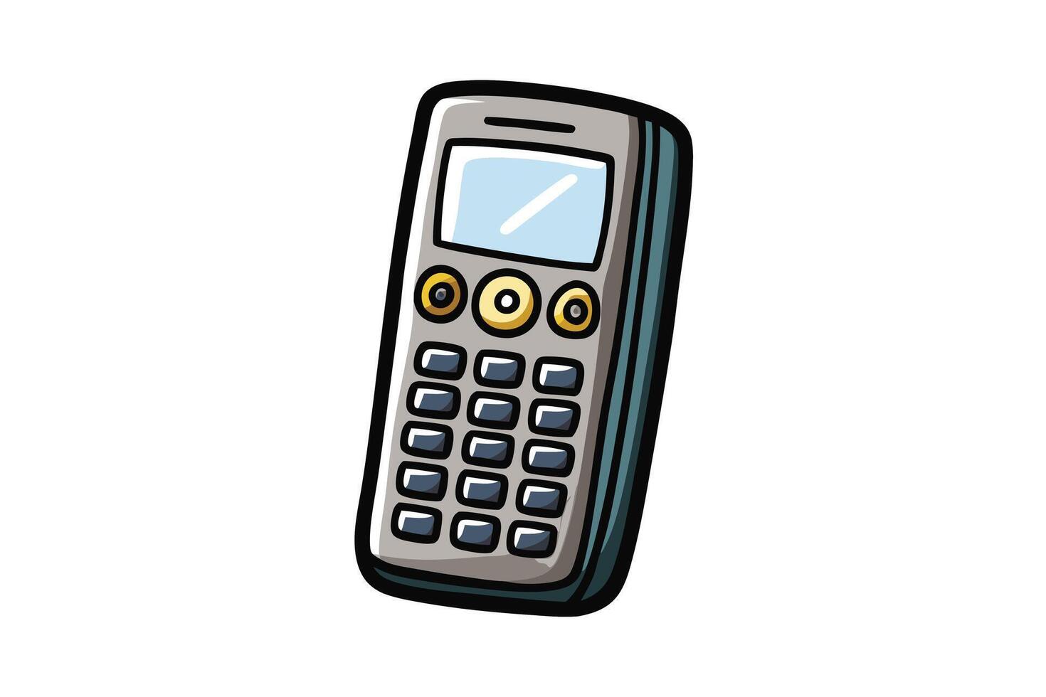 Vintage hand drawn cell phone with keypad and screen, creative sketch style art for retro technology themes vector