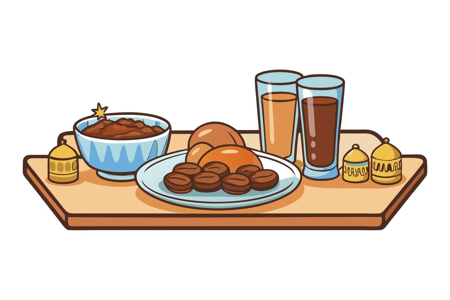 Ramadan Islamic Background highlighting a beautifully arranged Iftar table filled with classic Ramadan treats and refreshing drinks vector