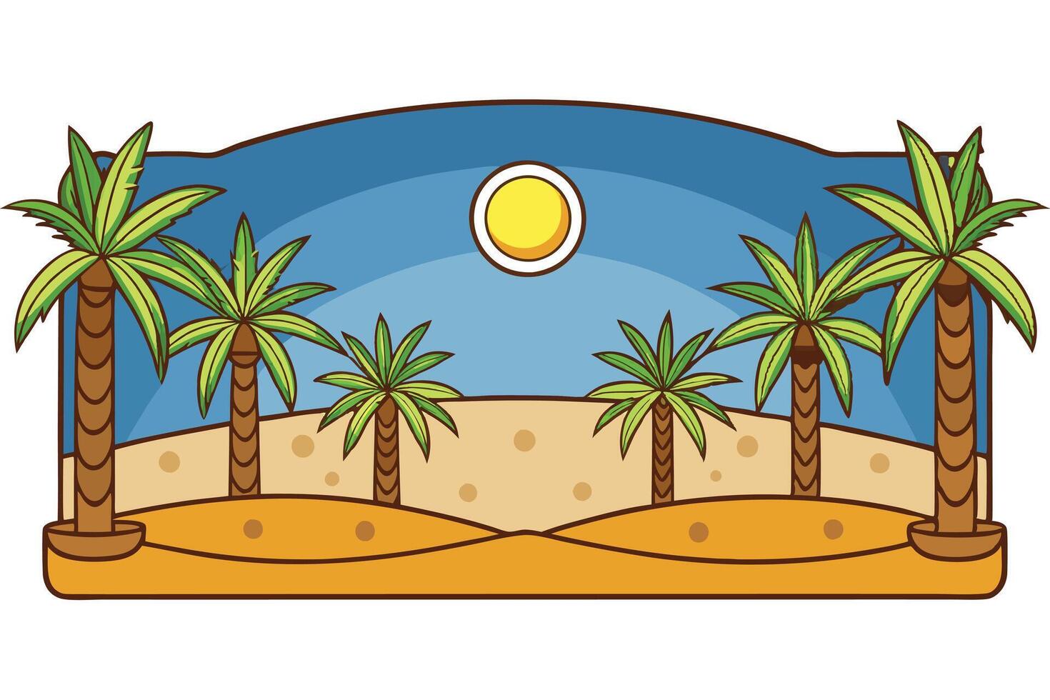 Traditional Arabian desert with date palms and a crescent moon under a clear night sky, evoking serenity and culture vector