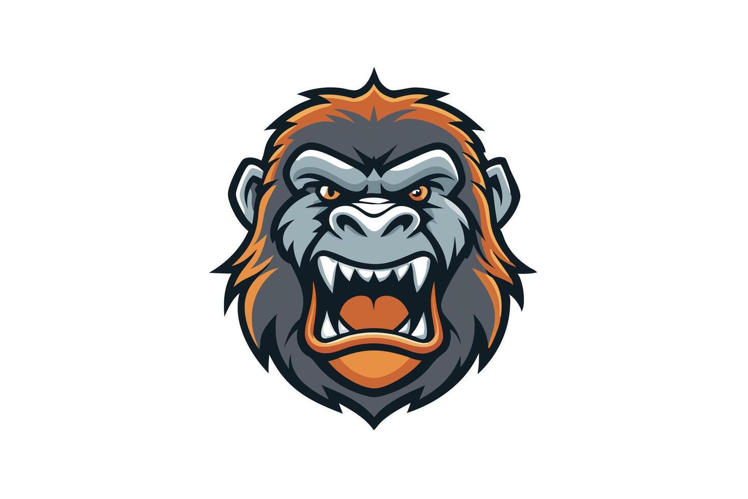 High quality art of a roaring gorilla head, featuring bold outlines and vivid details for use in sports branding or gaming teams vector