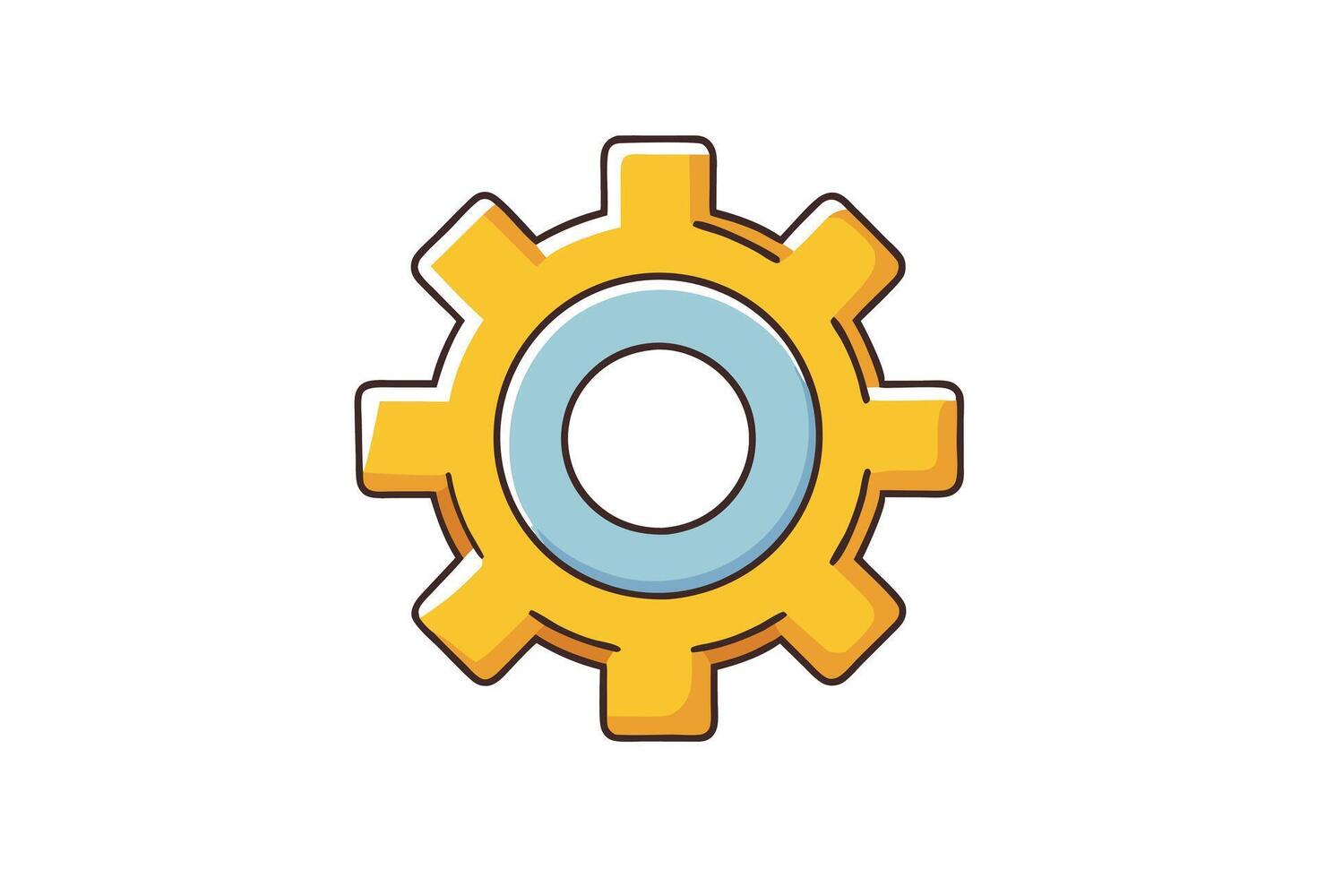 Simple and colorful cartoon gear illustration representing engineering, mechanical concepts, and technology on a clean white background vector