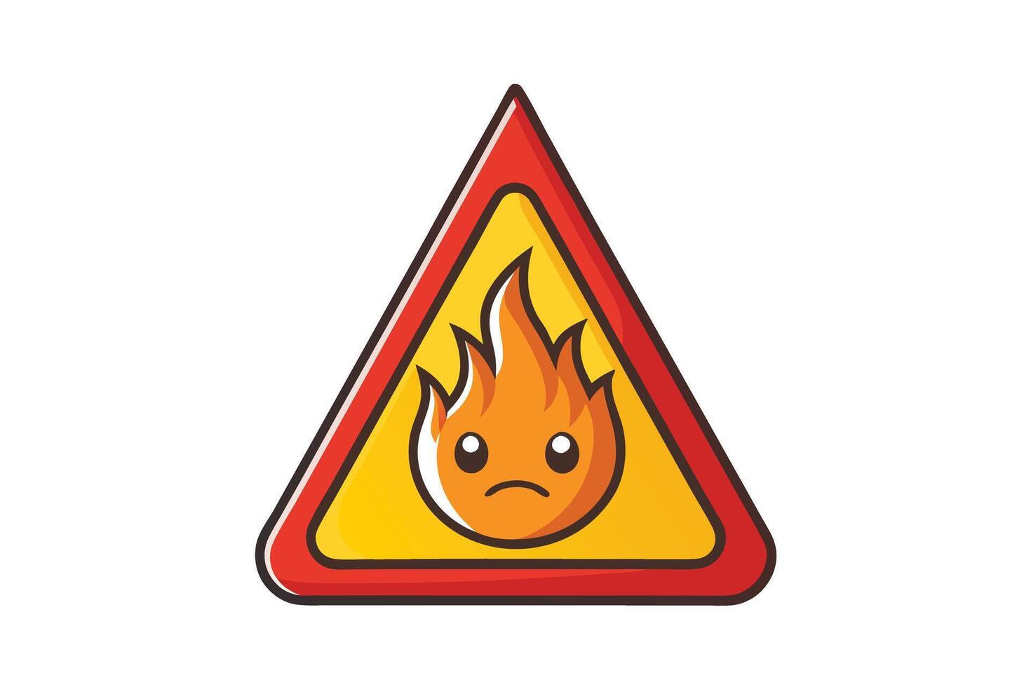 Bright and colorful triangular fire hazard warning signs with cartoon flame faces, symbolizing caution, danger, and risk prevention vector