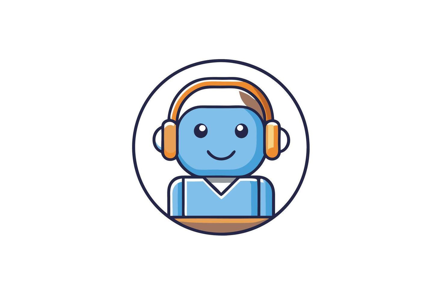 Playful and colorful customer support icon of a character with headphones and smiling face, ideal for app design or web use vector