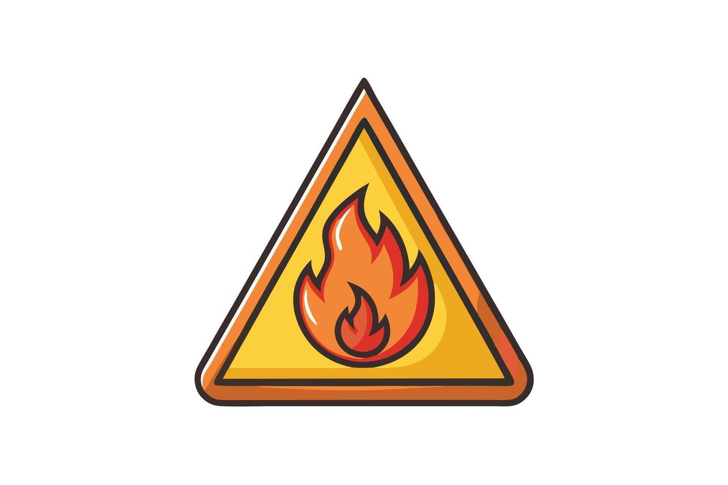 Playful cartoon fire warning signs featuring expressive flames inside yellow caution triangles, ideal for safety and hazard illustrations vector