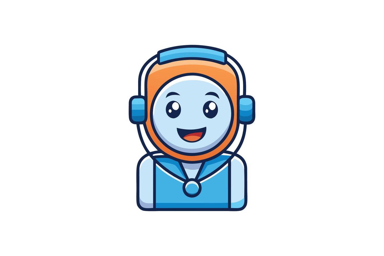 Friendly cartoon style customer support icon featuring headphones and a smiling character isolated on a white background for digital use vector