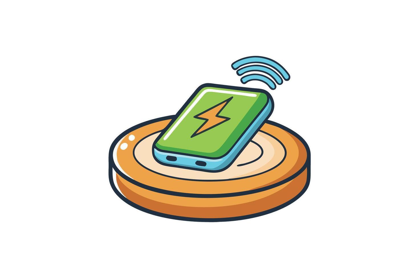 Vibrant and modern wireless charging illustrations with cartoon smartphones, charging docks, and bright energy symbols vector