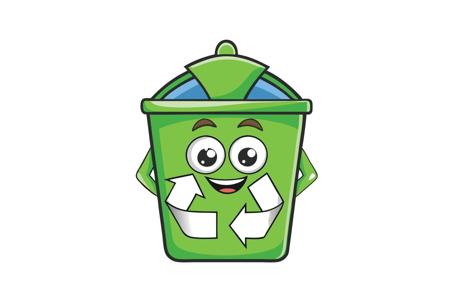 Happy recycling icon featuring animated green container with arrows, emphasizing eco conscious habits and sustainability concepts vector