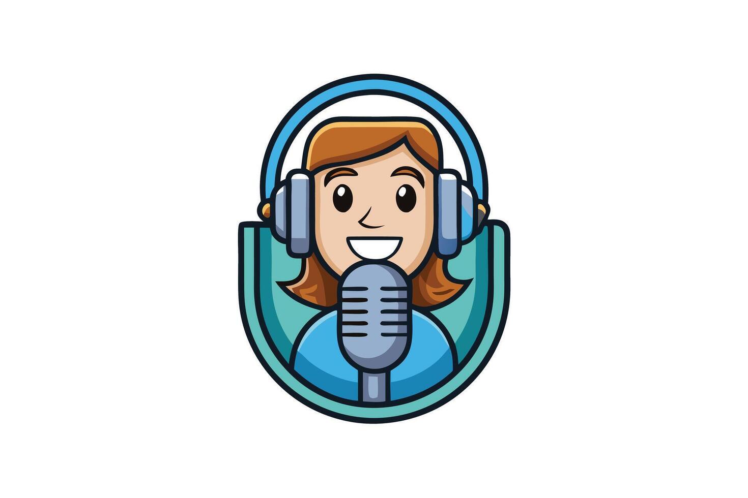 Vibrant podcast illustration with microphone and character design, ideal for representing modern podcast platforms and media apps vector