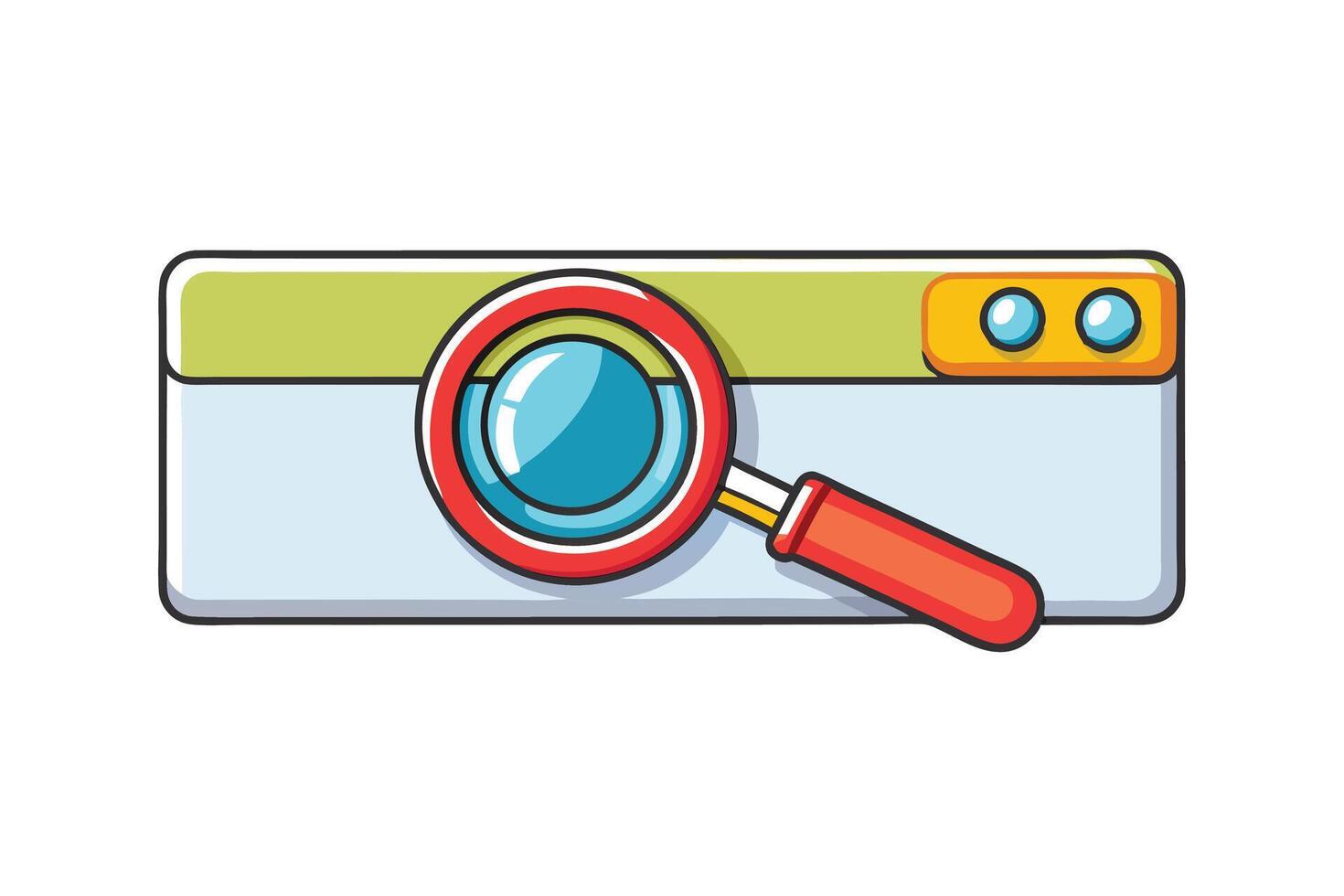 Search bar interface with a vibrant magnifying glass illustration for digital platforms, web apps, and tech related projects vector
