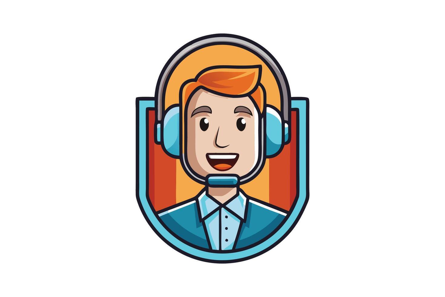 Illustration of a podcast host icon with headphones and a microphone, ideal for media, audio production, or podcast design concepts vector