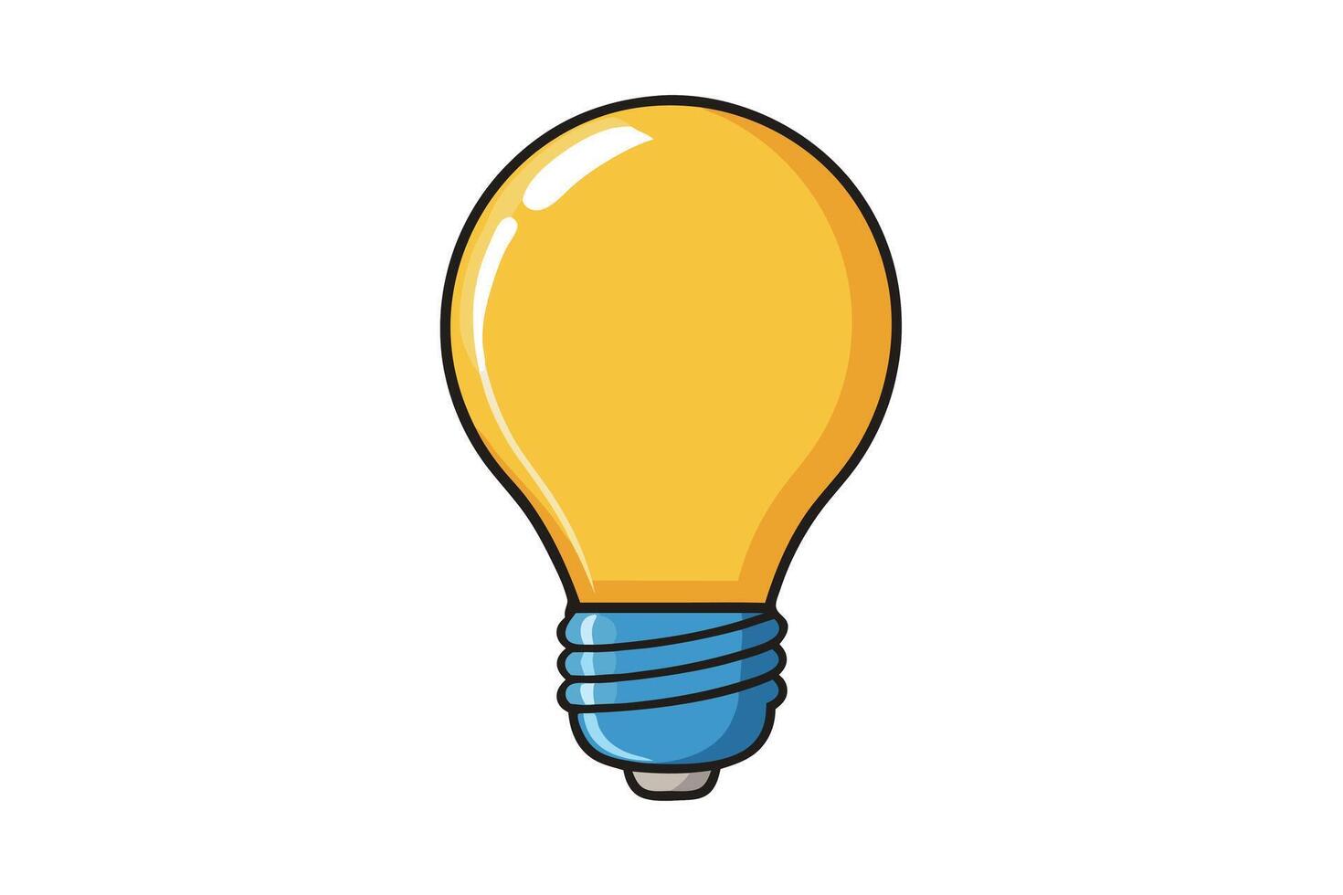Cartoon illustration of a yellow light bulb icon symbolizing creativity, ideas, and innovation isolated on a white background vector