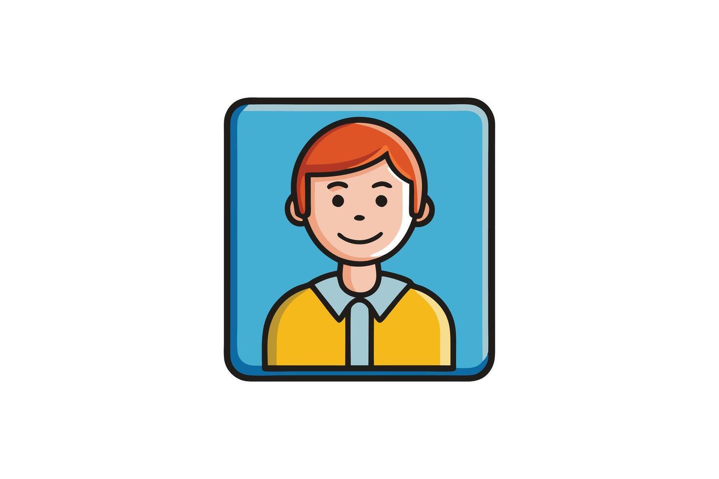 Smiling cartoon boy icon with bright colors and minimalistic details, ideal for profile pictures, apps, and educational purposes vector