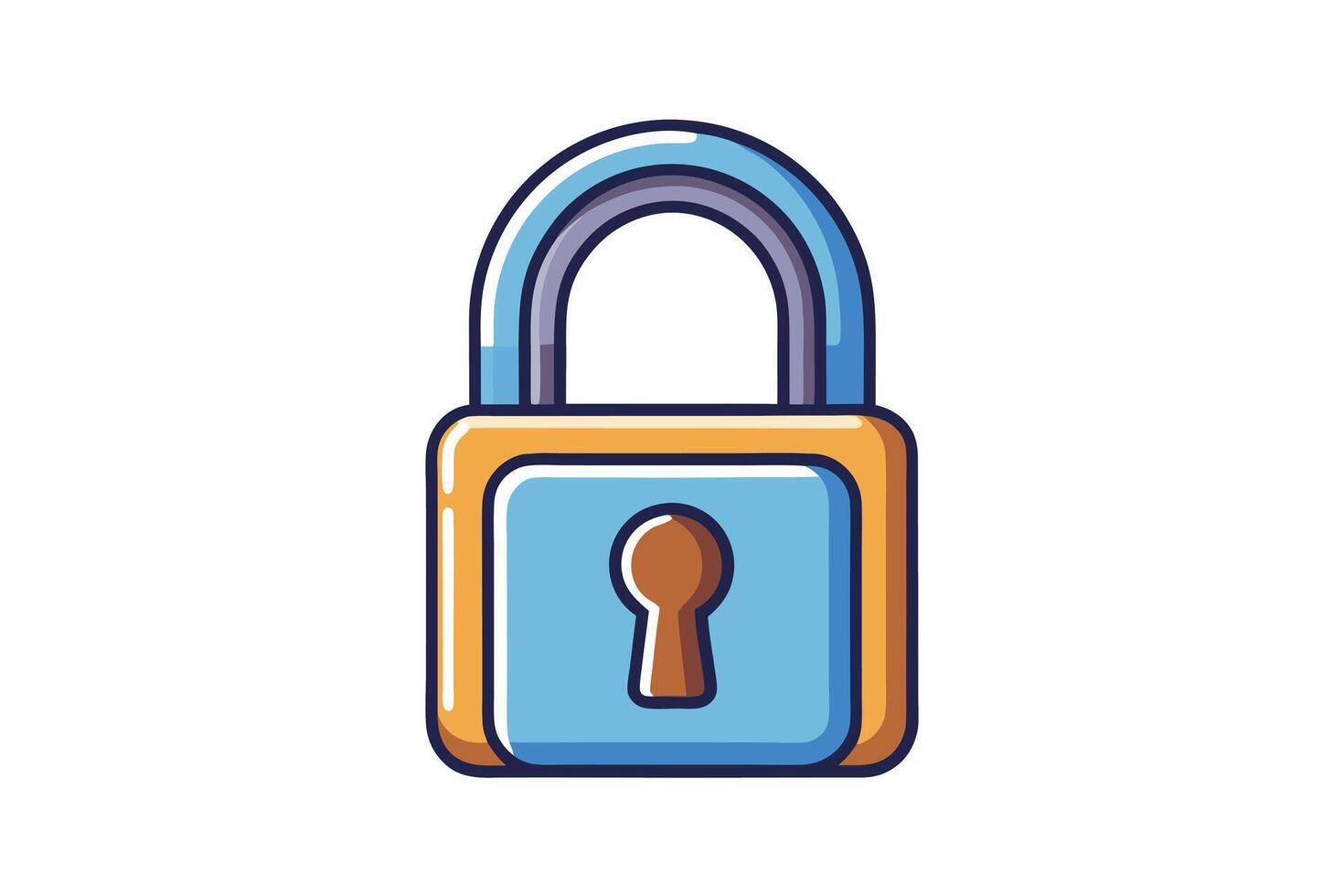 Colorful cartoon lock icon illustration in a modern style with blue and yellow tones isolated on a white background for digital design projects vector