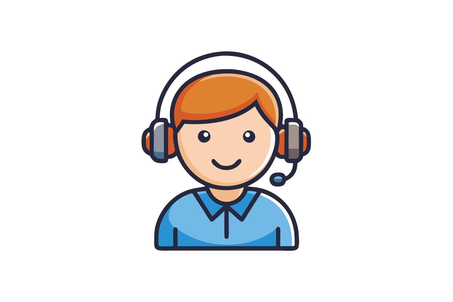 Cartoon style customer support icon featuring a smiling professional with headset, ideal for digital communication concepts vector