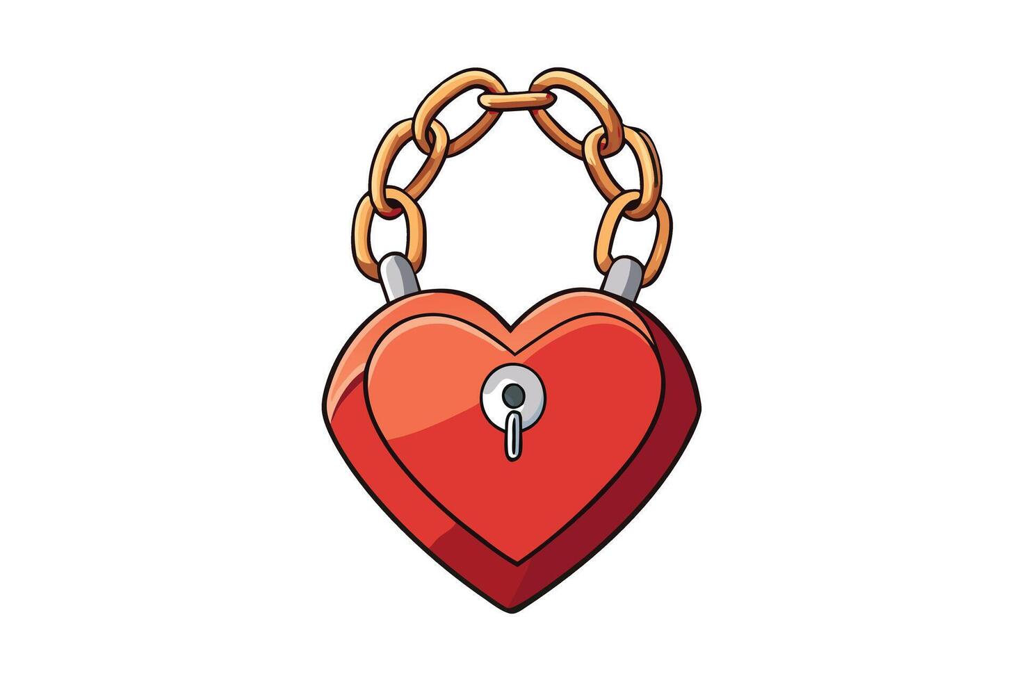 Heart shaped padlock with a golden chain, symbolizing love, security, and commitment in a colorful and minimalist design on a white background vector