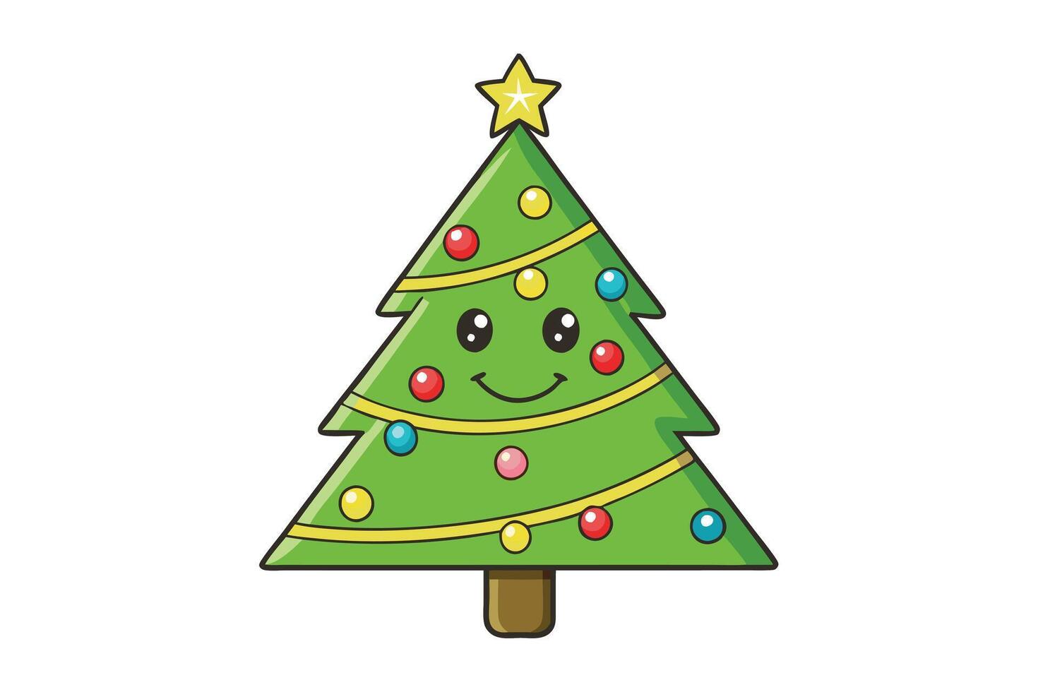 Vibrant and cheerful Christmas tree design with colorful baubles and a shining star, perfect for festive branding or holiday projects vector