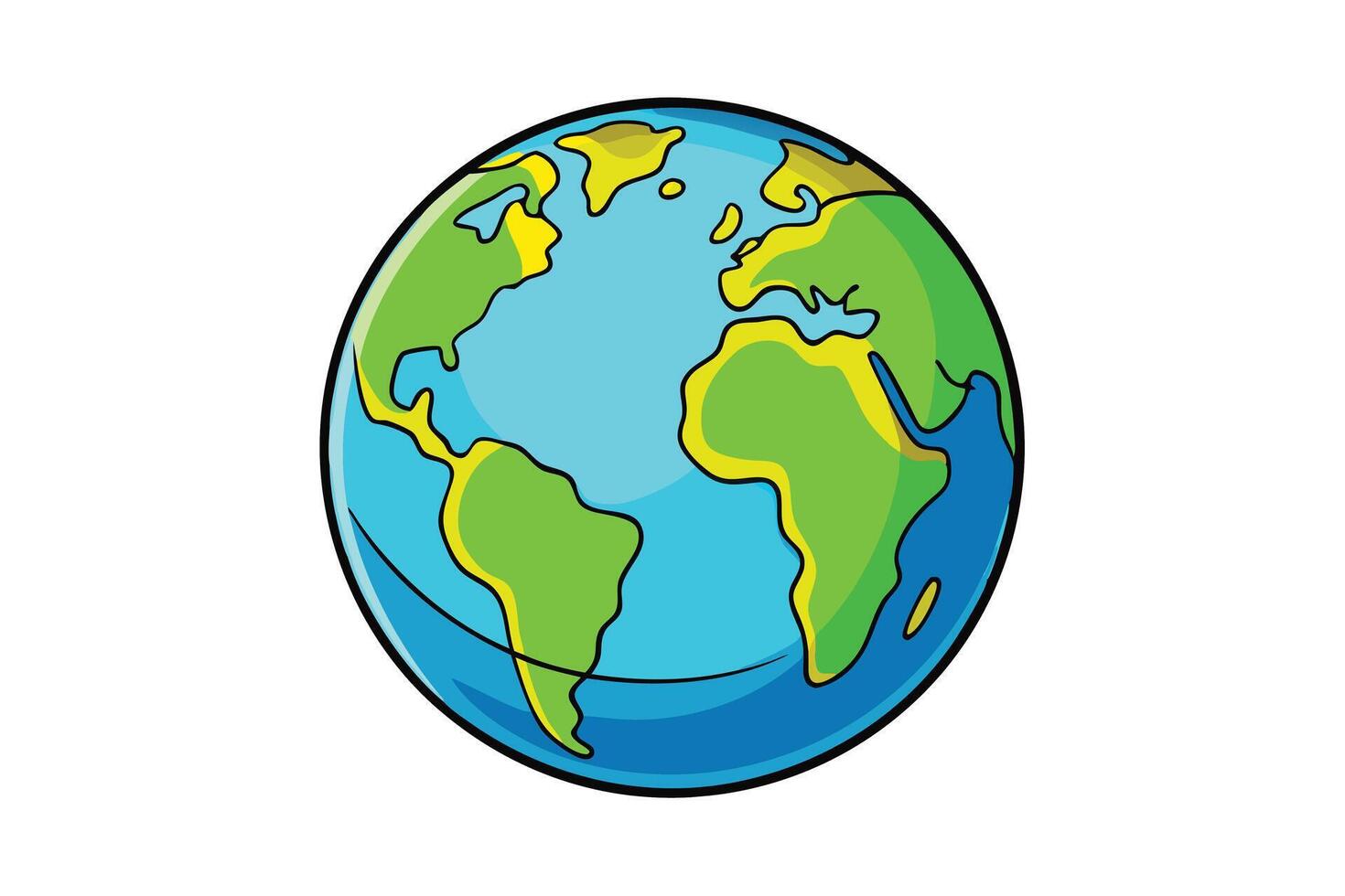 Fun and vibrant illustration of the Earth globe, showing continents and oceans in bright colors, suitable for educational and creative uses vector