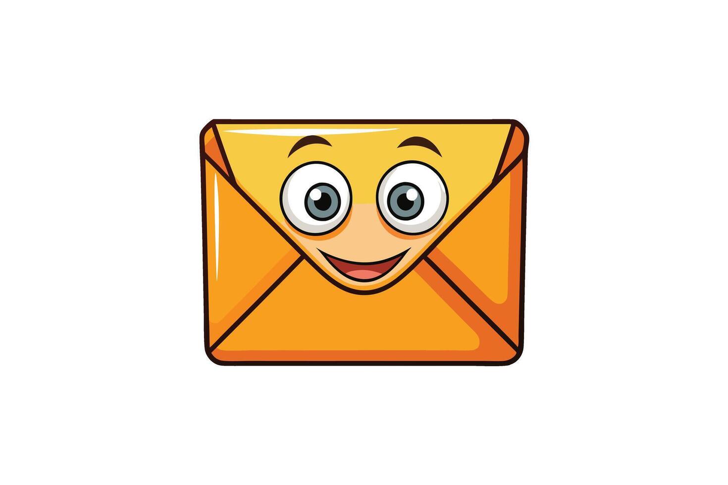 Cartoon style yellow envelope character with a cheerful smile isolated on white background for communication and messaging concepts vector