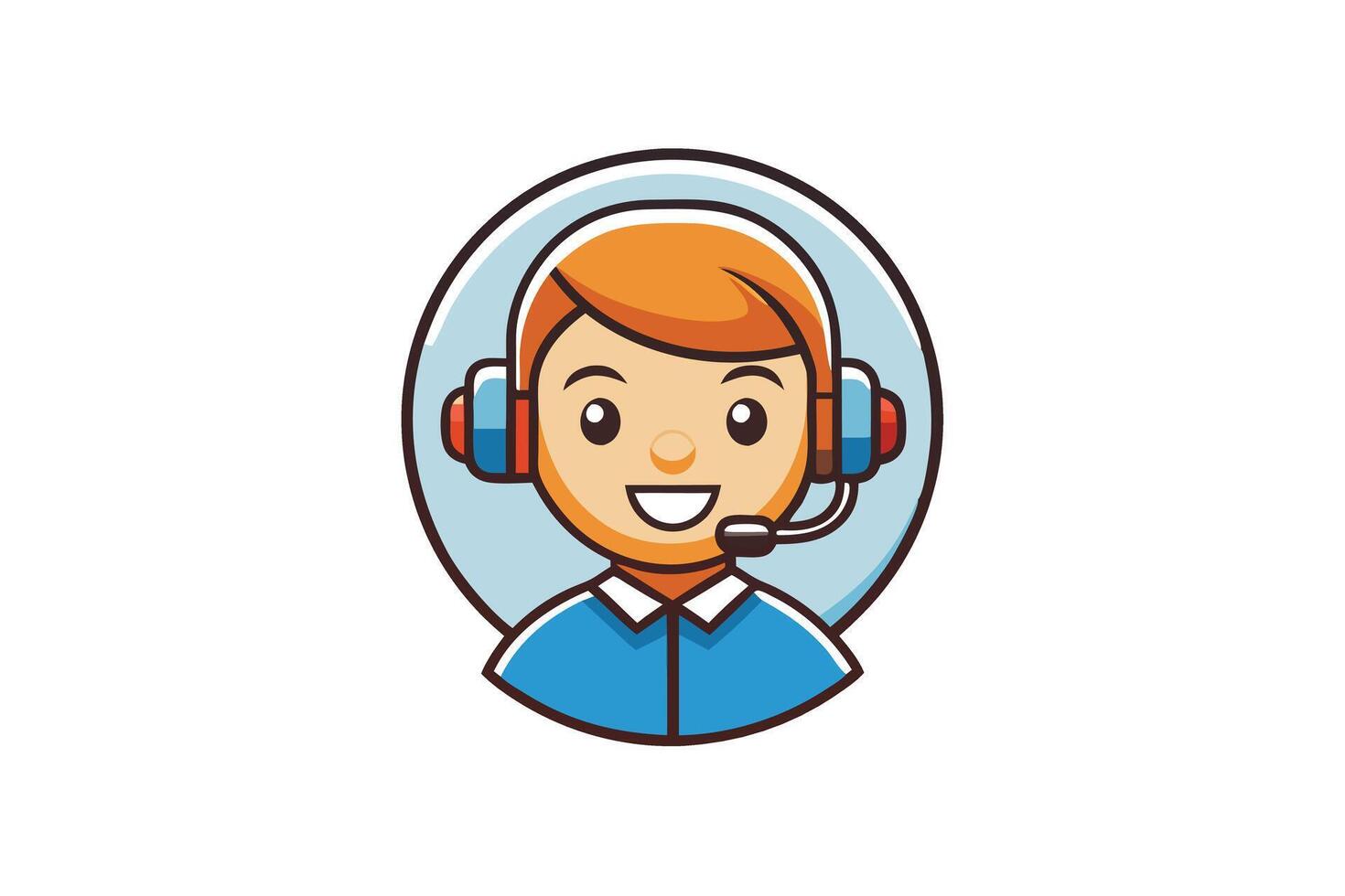 Friendly customer support agent with headset icon, a symbol of communication and assistance in flat design vector