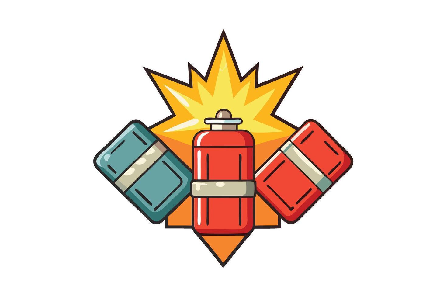 Creative cartoon style illustrations of explosive items with bright colors and energetic designs on a clean white canvas vector