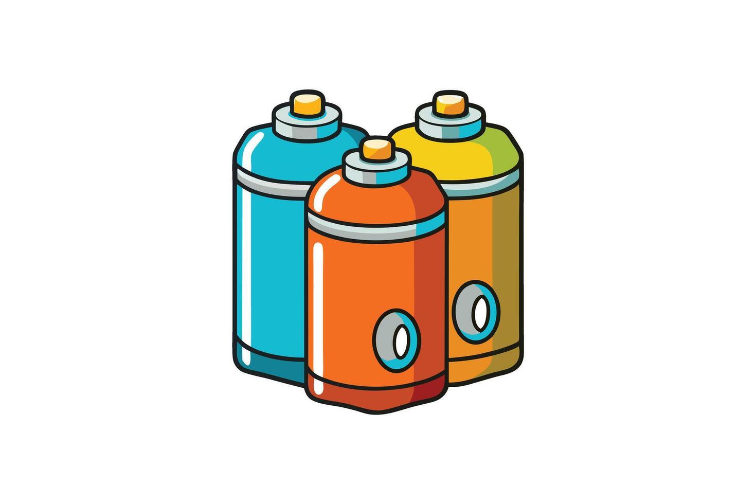 Colorful cartoon style canisters icon with vibrant orange, blue, and green containers on a white background, perfect for storage or packaging concepts vector