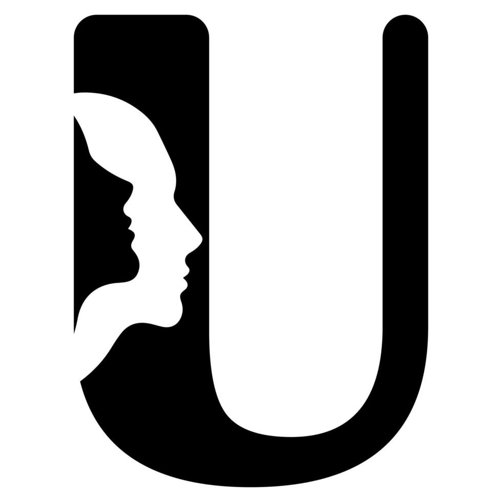 original letter U logo design with silhouettes of people in love cut on the letter, for various designs and logos vector