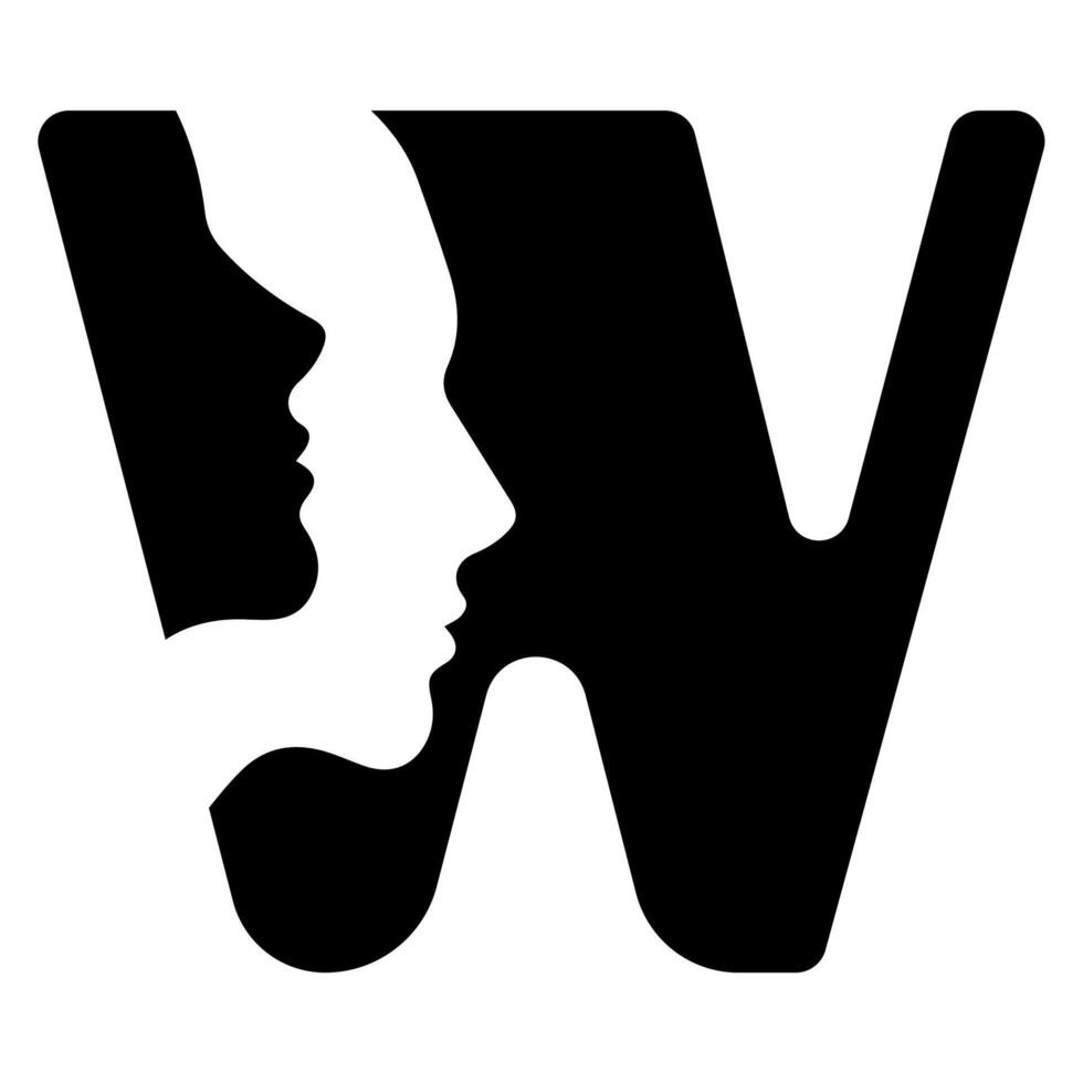 original letter W logo design with silhouettes of people in love cut on the letter, for various designs and logos vector