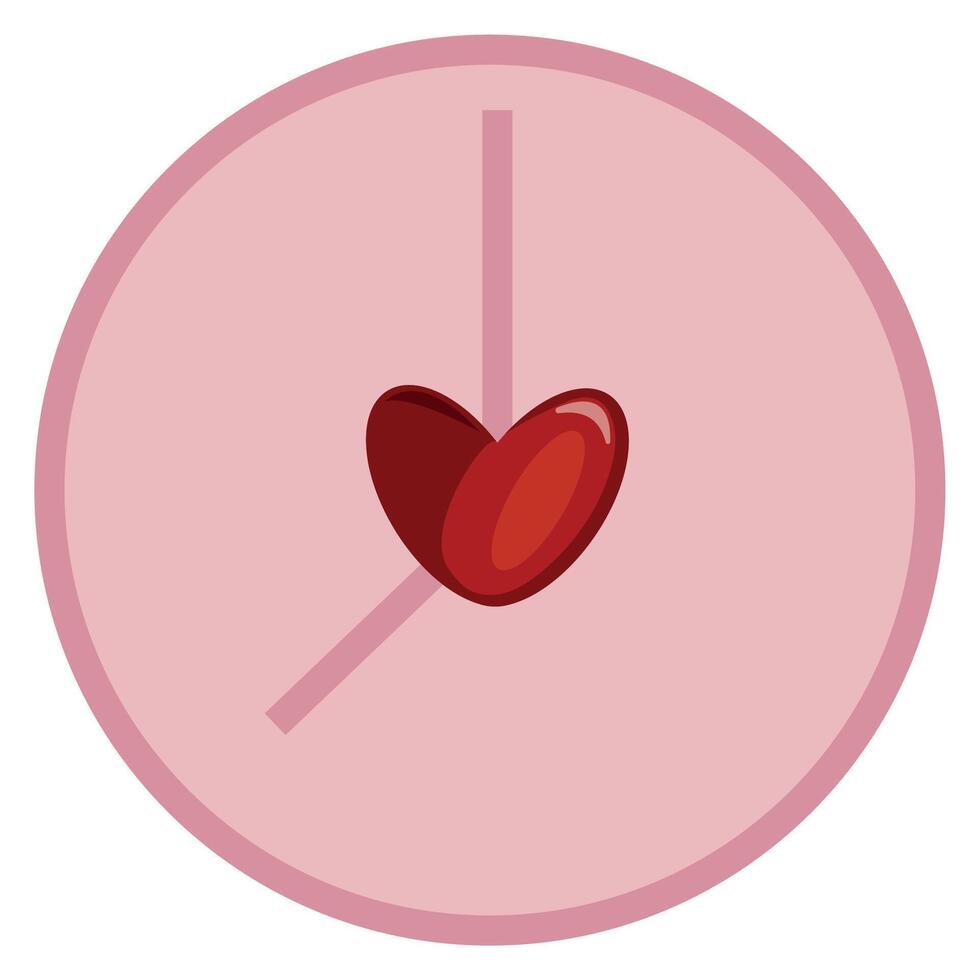 Original simple color round clock face icon with a heart in the middle of the icon, Valentine's day design vector