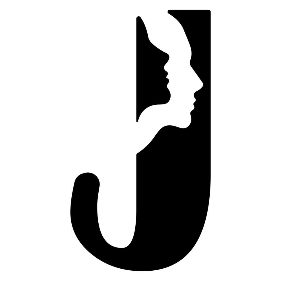original letter J logo design with silhouettes of people in love cut on the letter, for various designs and logos vector