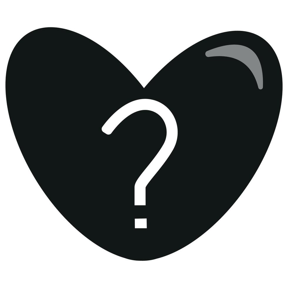 original simple black and white question mark icon placed in the middle of the heart, valentine's day design vector