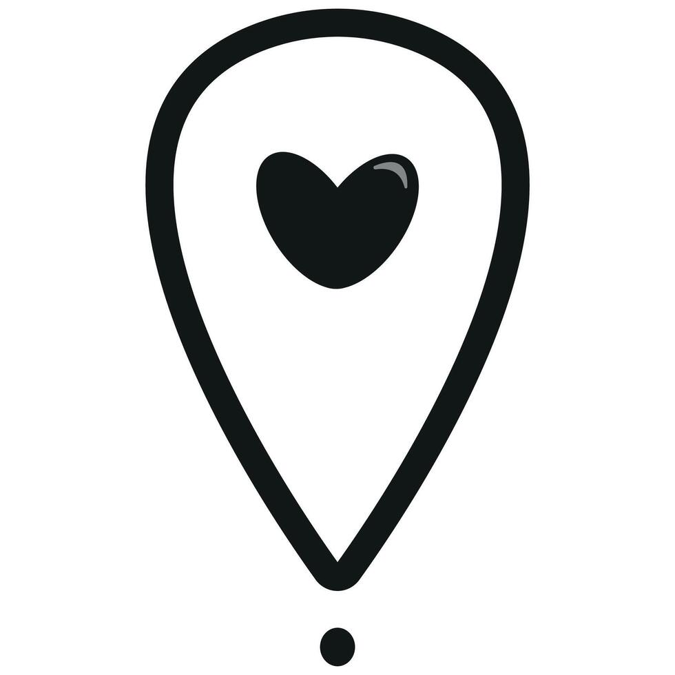 Original simple black and white map icon for maps with a heart in the middle of the icon, Valentine's day design vector