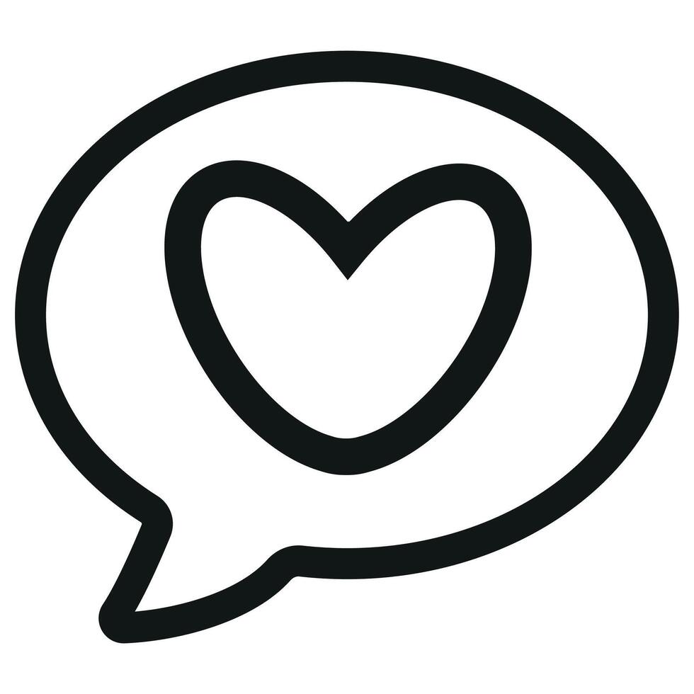 original simple black and white thought bubble icon with a red heart in the middle for valentine's day vector