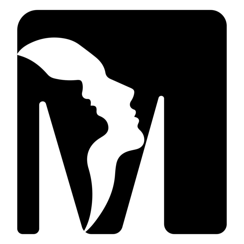 original letter M logo design with silhouettes of people in love cut on the letter, for various designs and logos vector