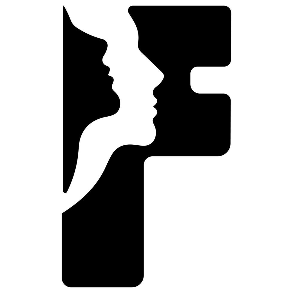original letter F logo design with silhouettes of people in love cut on the letter, for various designs and logos vector
