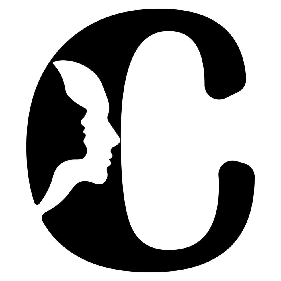 original letter C logo design with silhouettes of people in love cut on the letter, for various designs and logos vector