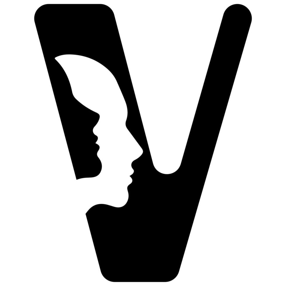 original letter V logo design with silhouettes of people in love cut on the letter, for various designs and logos vector