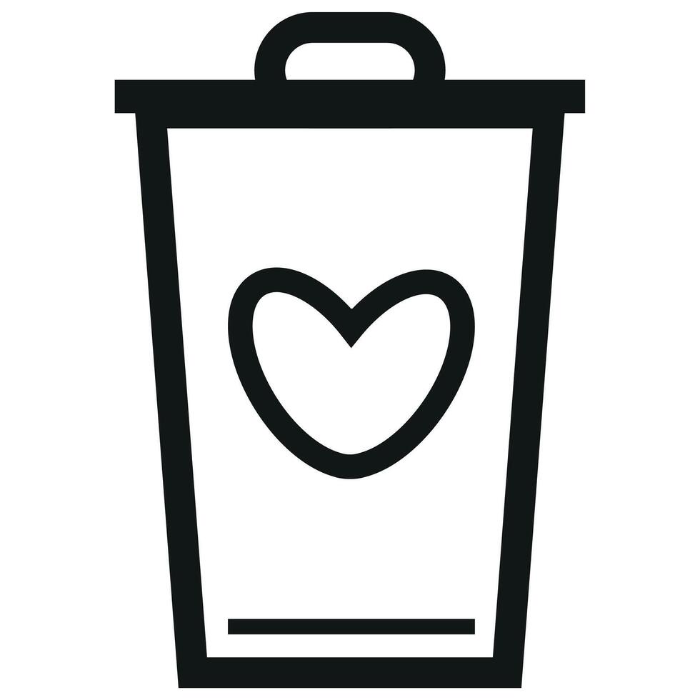 Original simple black and white rectangular trash can icon with a heart in the middle of the icon, Valentine's day design vector