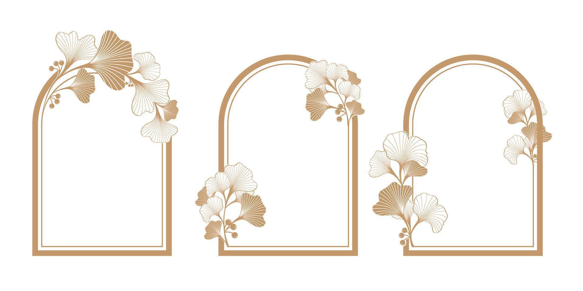 gold ginkgo plant frame background for invitation or document vector