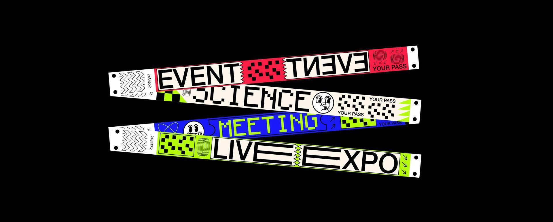 SCIENCE WRISTBAND control bracelets for EVENT, science, meeting, live expo, mockup bracelets - wristband for school or scientific conference in a futuristic style. vector