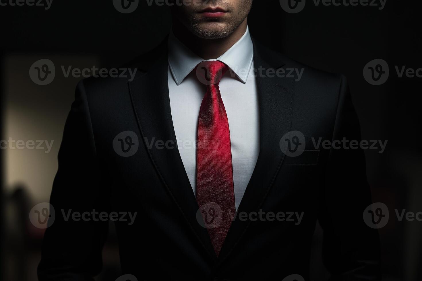 Sharp Dressed Man in Black Suit with Red Tie and Gloves photo