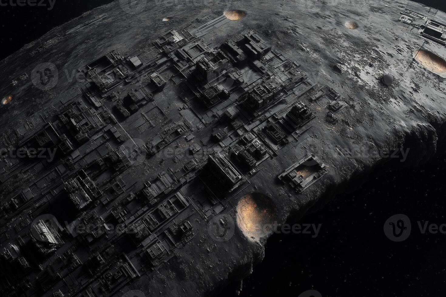 Futuristic City on Mobile Asteroid Drifting Through Space photo
