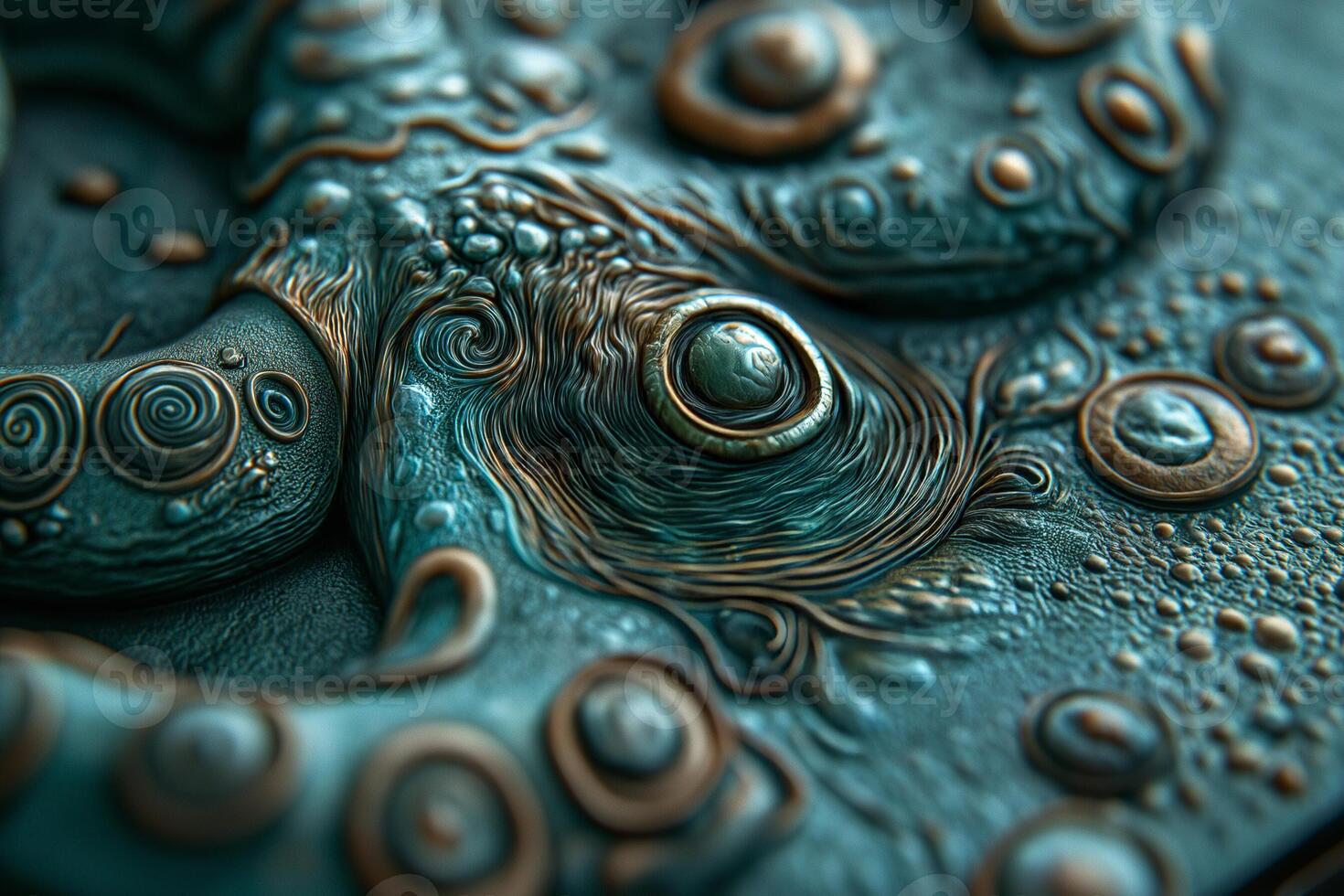 Abstract close-up of octopus eye and textured tentacles photo