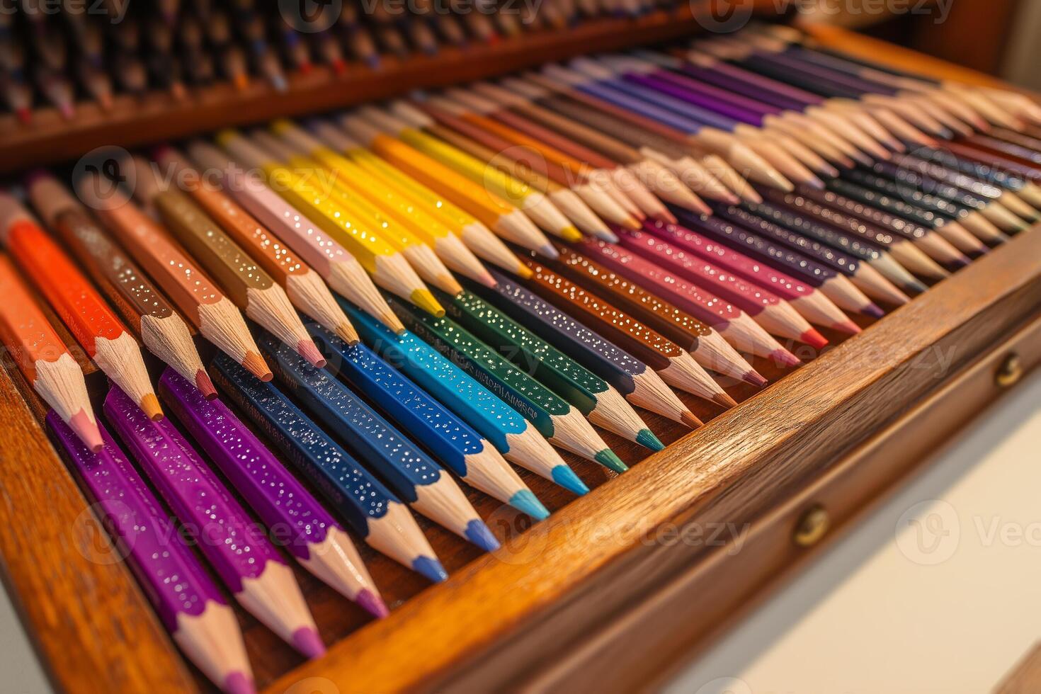 Vibrant Spectrum of Color Pencils Ready for Creative Use photo