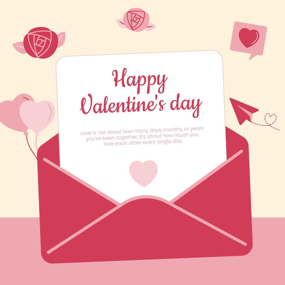 Pink and beige Valentines day social media template design with love letter. vector