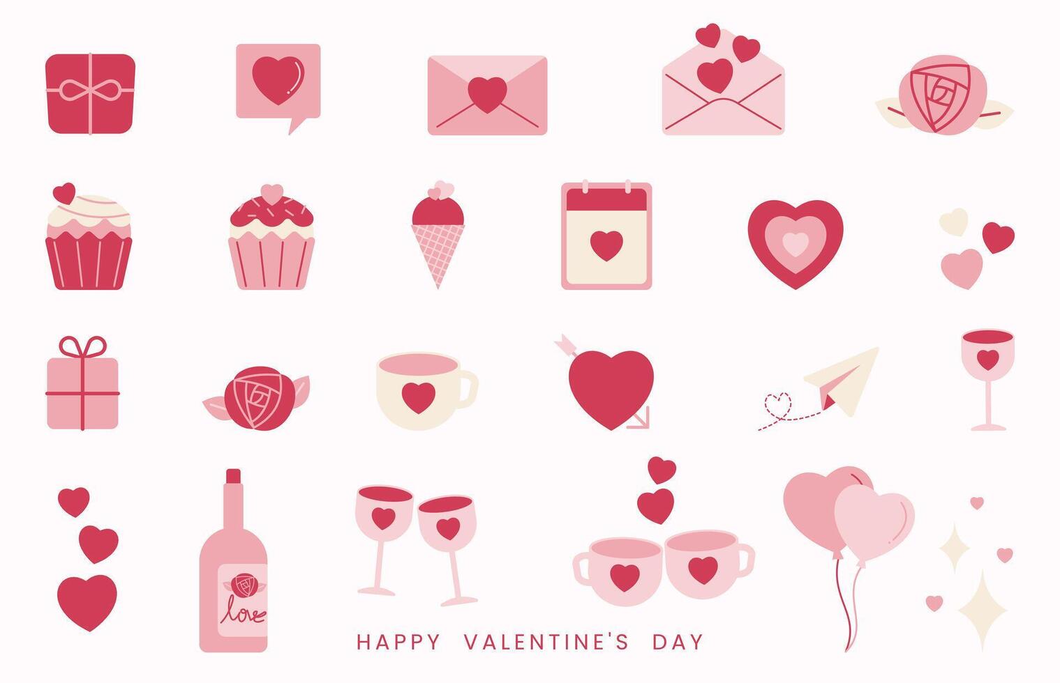 Pink and beige Minimalist flat valentine's day elements collection. vector