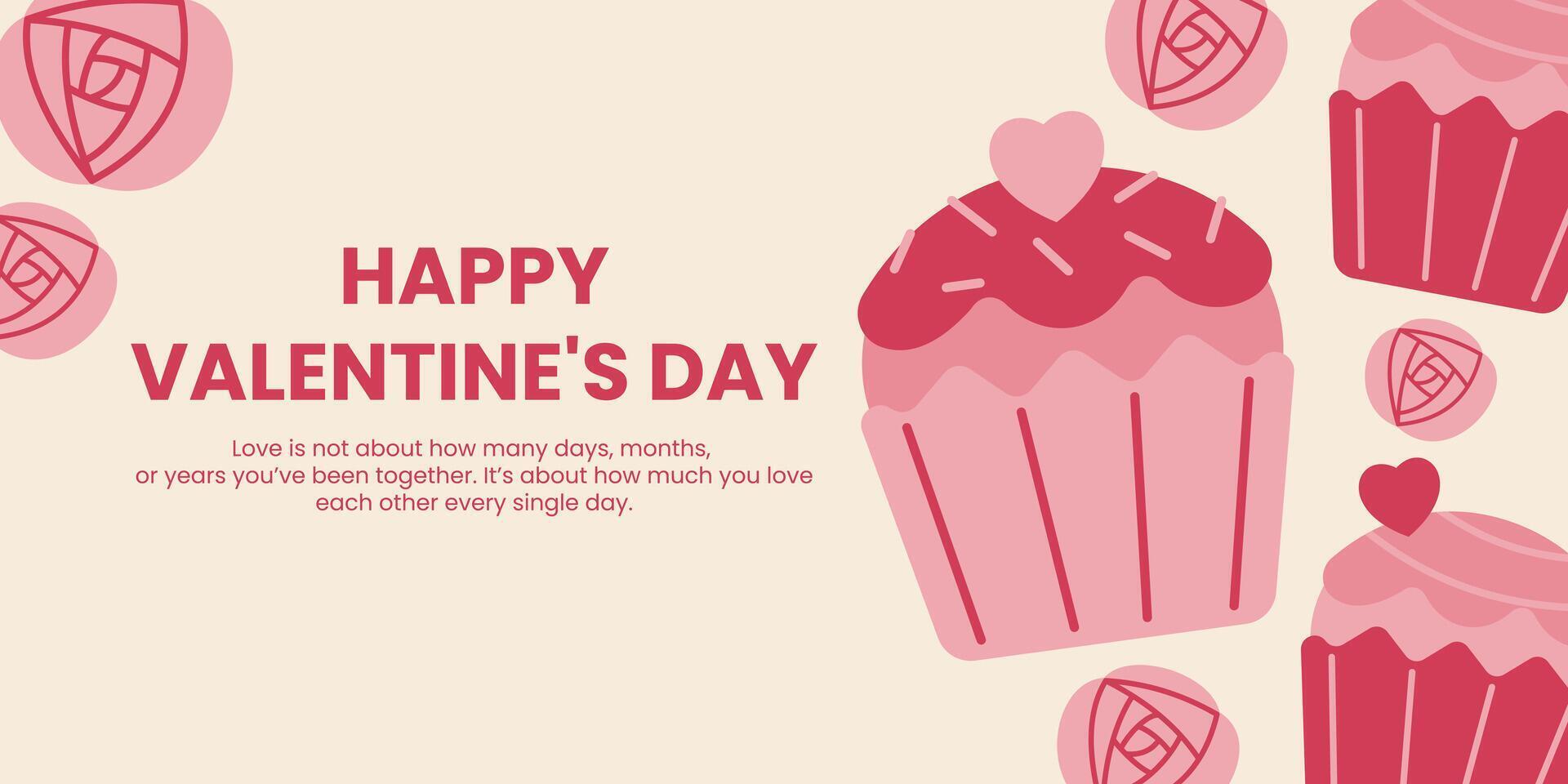 Pink and beige valentine's day background banner with wine beverage rose flower and heart. vector